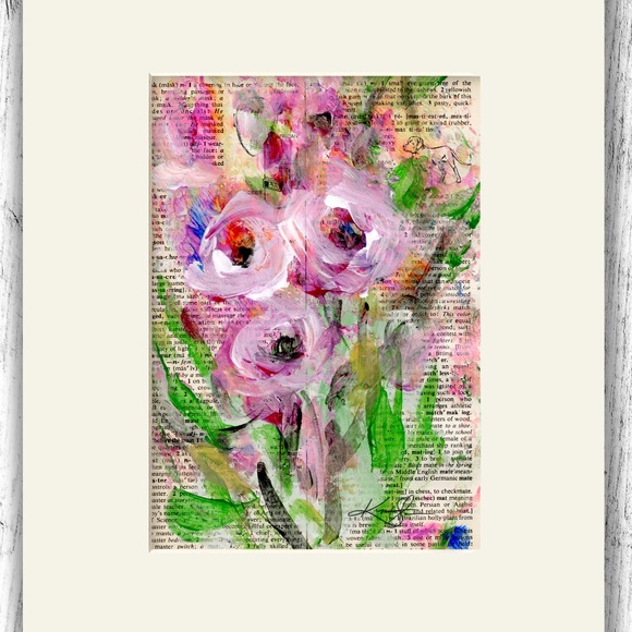 Original Floral painting on Vintage Dictionary Page page - Flora Songs 1 - Picture 4 of 4